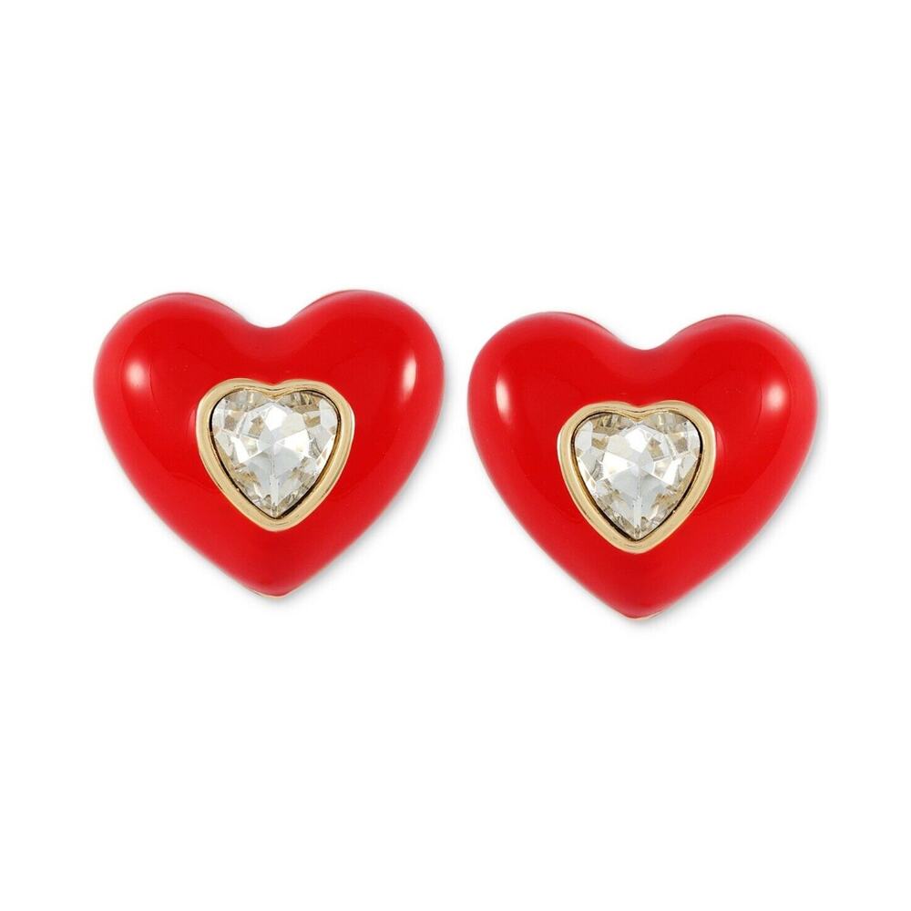 Guess Gold Tone Crystal Heart Earrings Chic Stylish Women's Fashion Trendy NWT